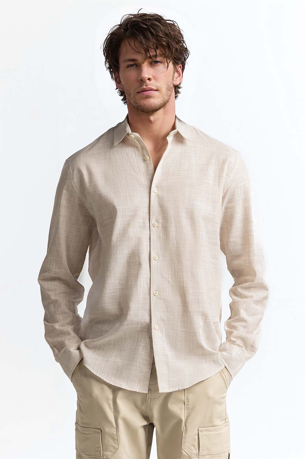 Beige Self Textured Casual Shirt MN-CS-SS24-009