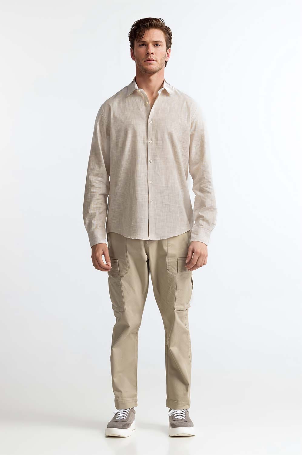 Beige Self Textured Casual Shirt MN-CS-SS24-009