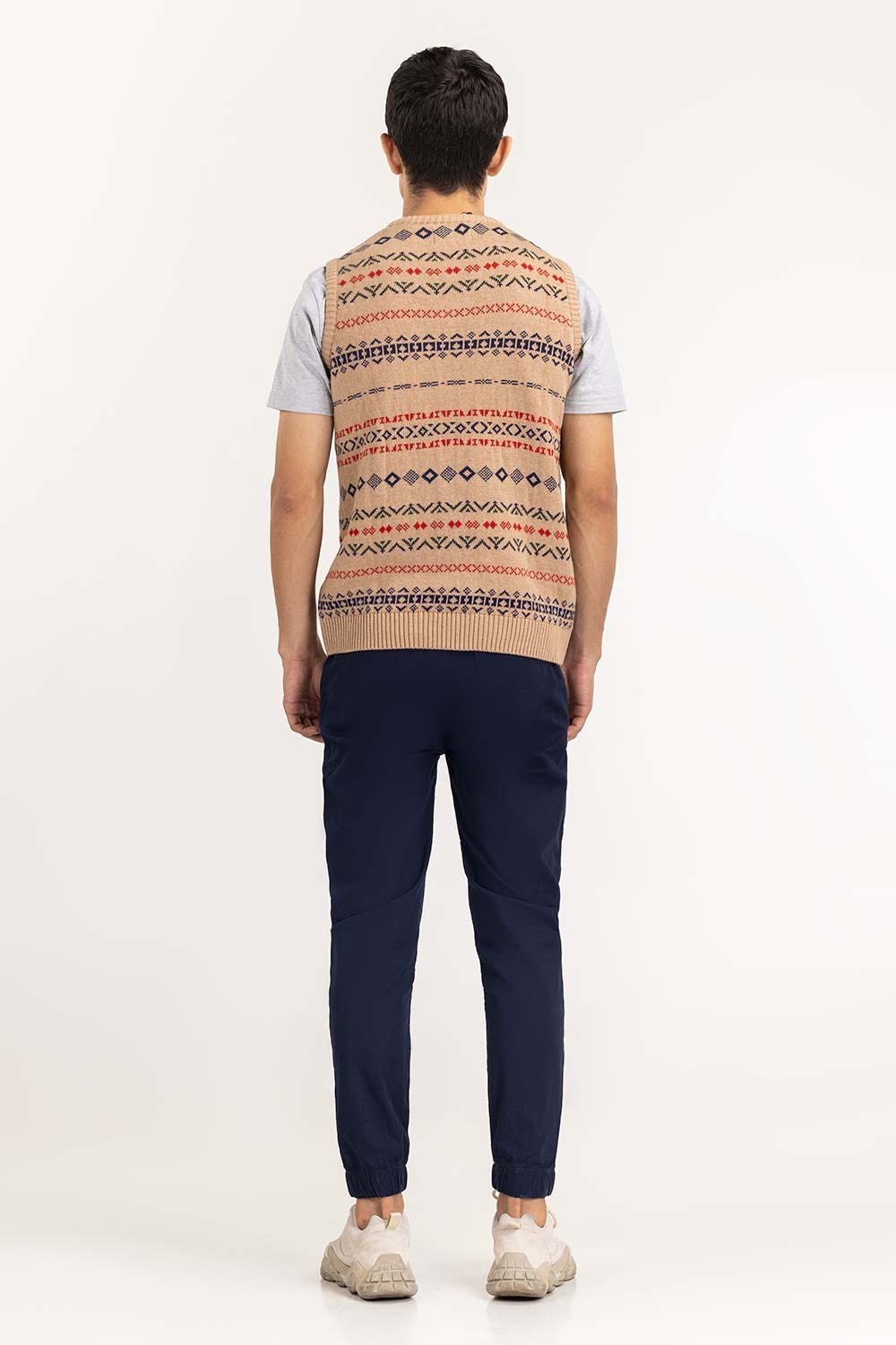 Beige Sleeveless Pattern Sweater SWT-FSLVN22-162