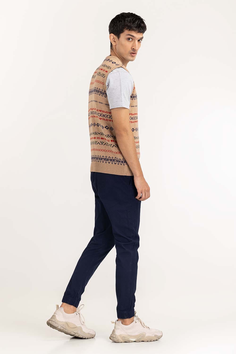 Beige Sleeveless Pattern Sweater SWT-FSLVN22-162