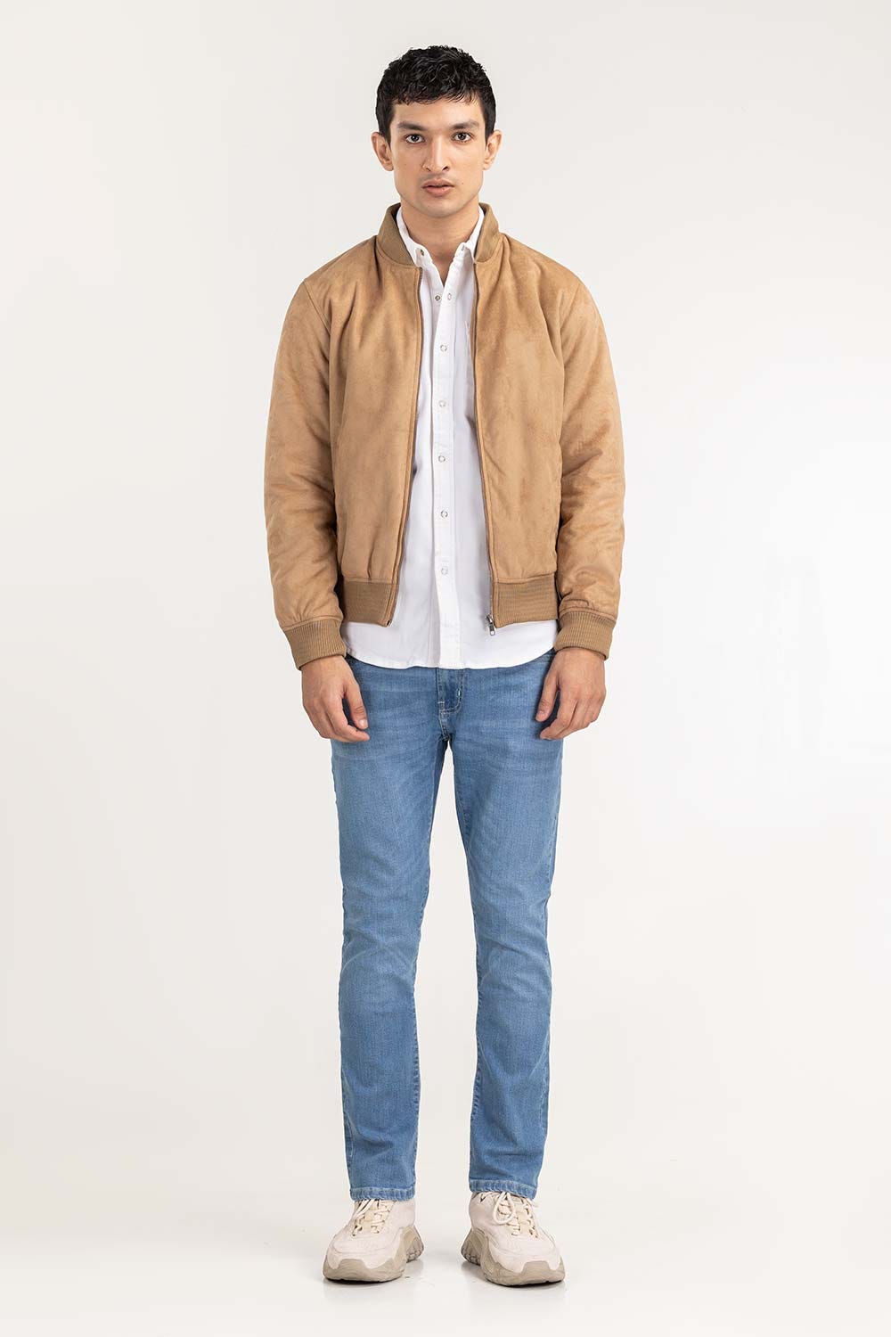 Beige Suede Leather Bomber Jacket JKT-LTH22-005