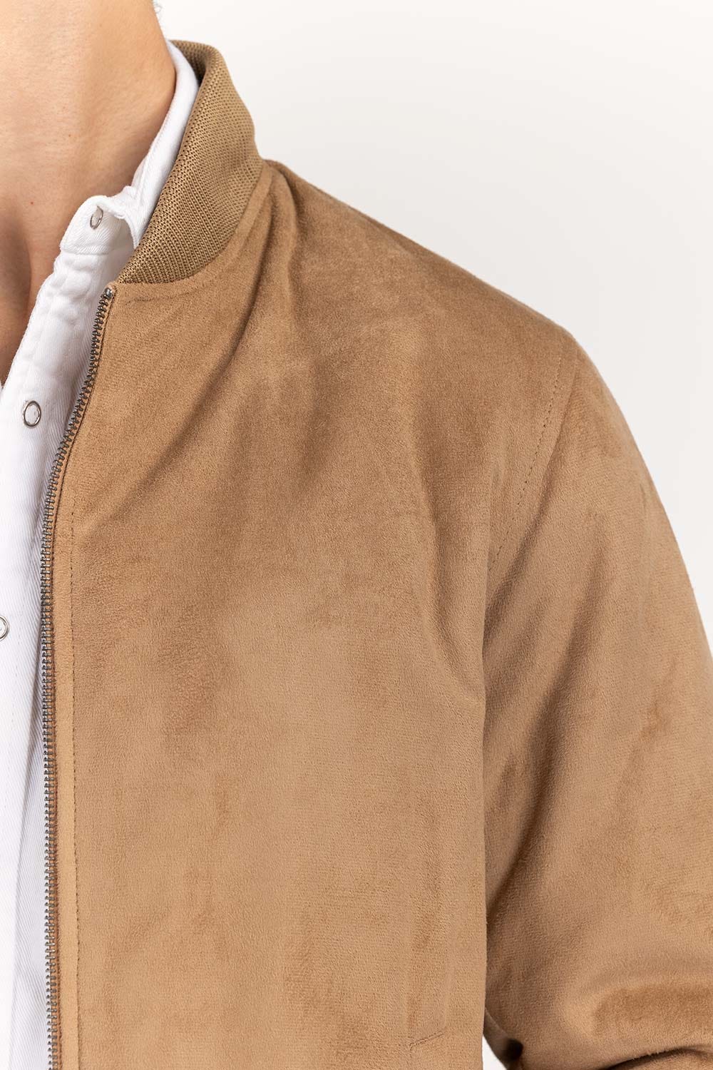 Beige Suede Leather Bomber Jacket JKT-LTH22-005