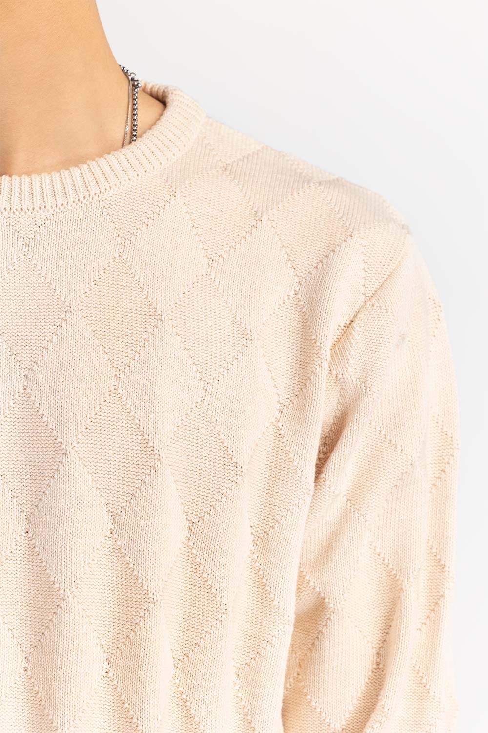 Beige Textured Crew Neck Sweater SWT-FFSCN22-171