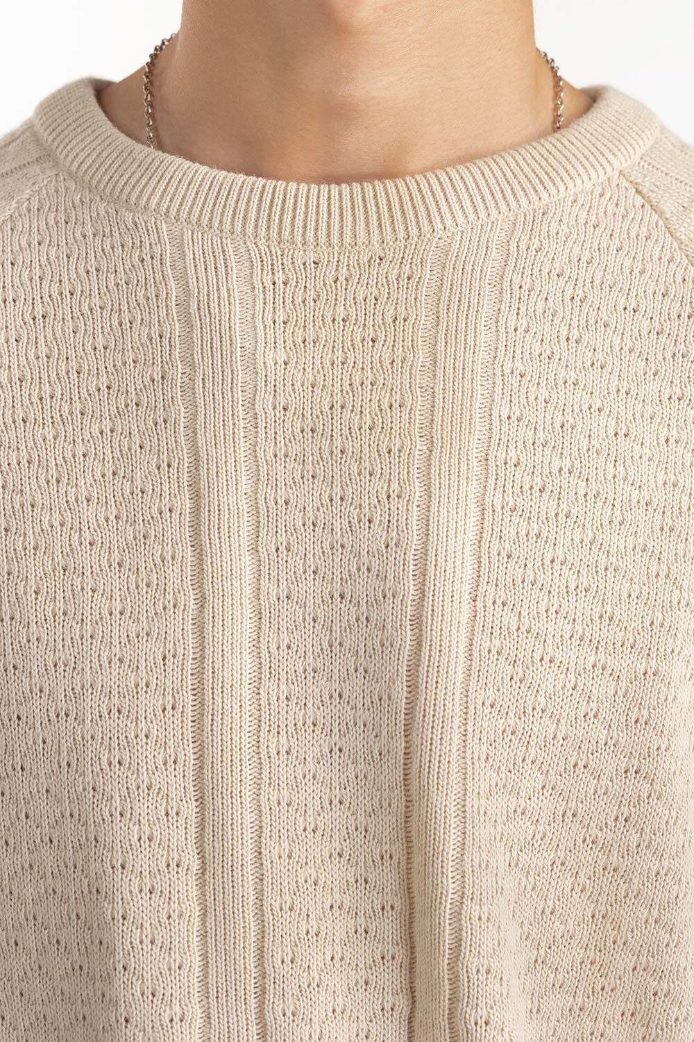 Beige Textured Sweater 224-111-039
