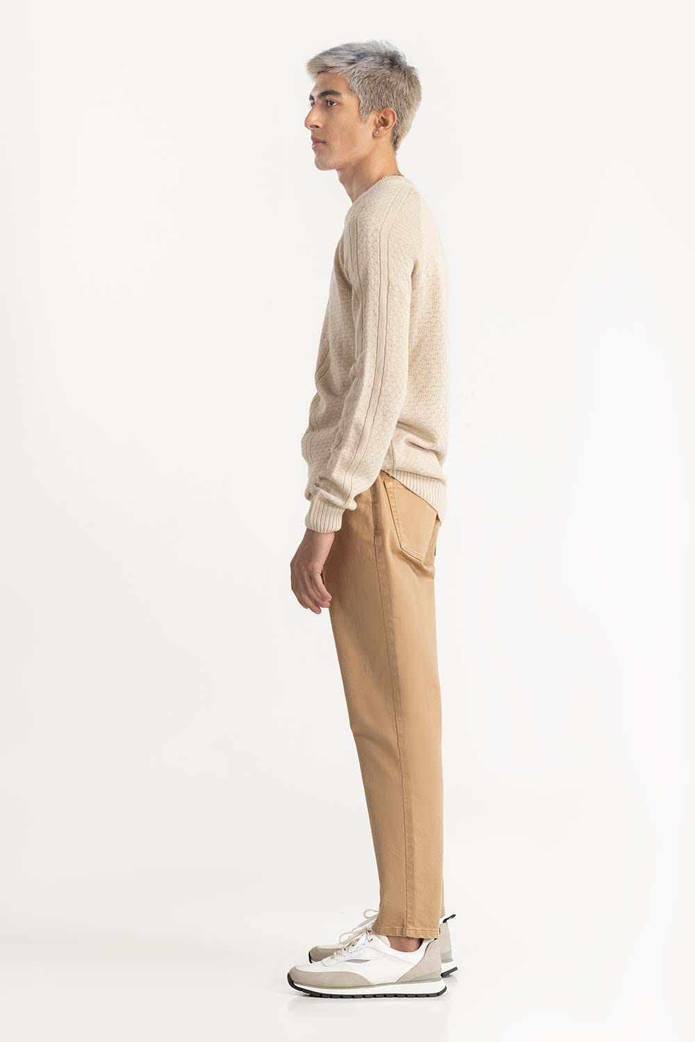 Beige Textured Sweater 224-111-039