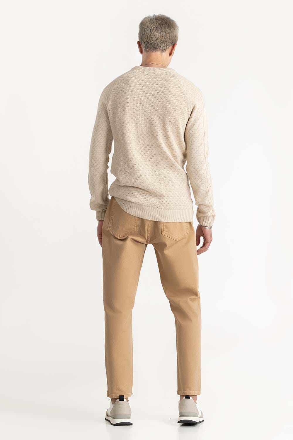Beige Textured Sweater 224-111-039