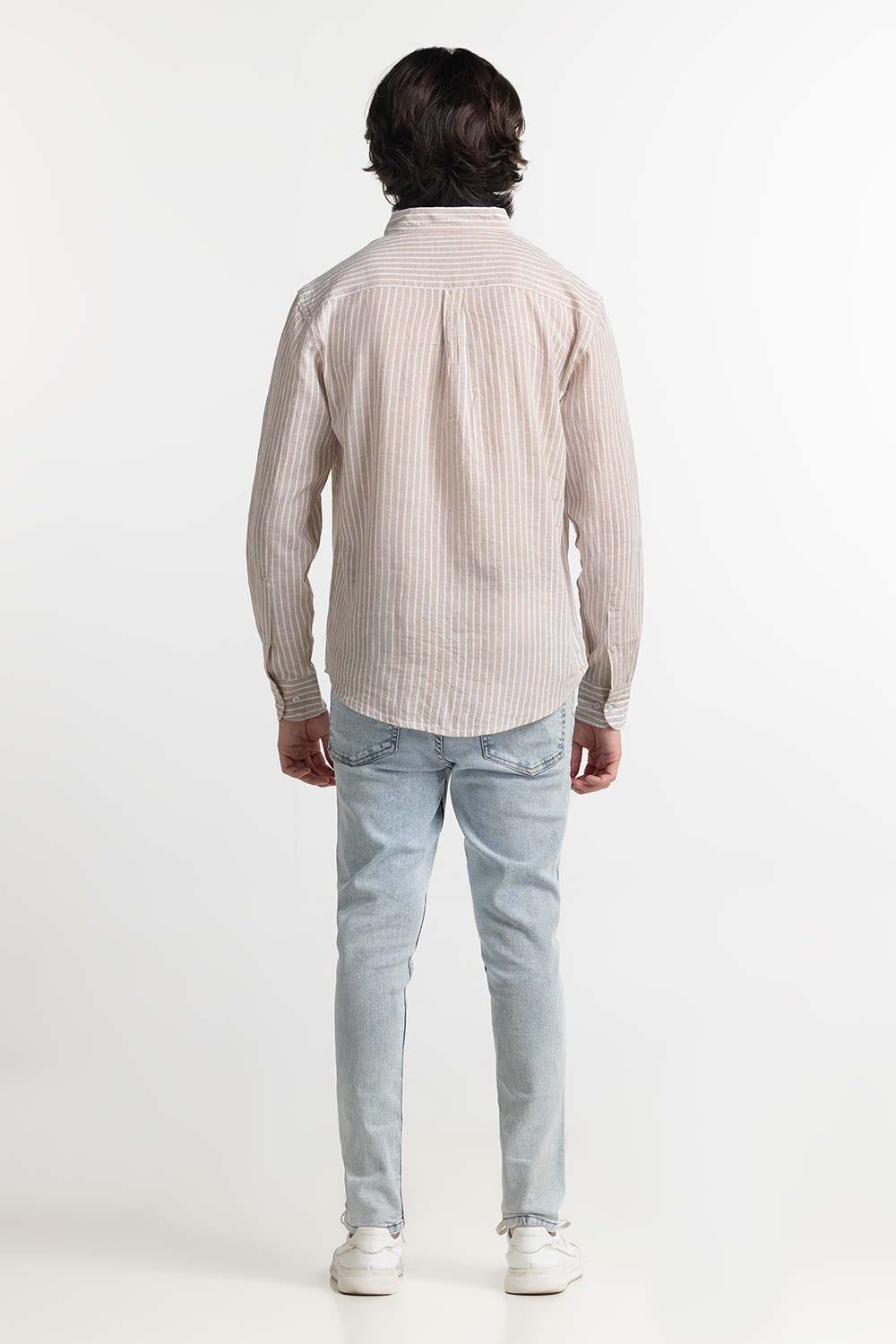Beige White Stripe Casual Shirt MN-CS-SS24-003