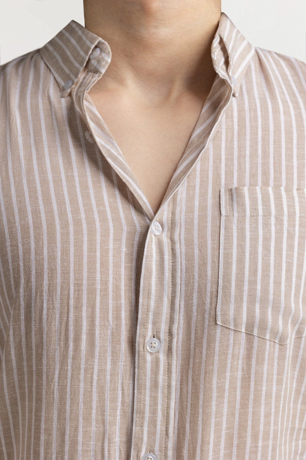 Beige White Stripe Casual Shirt MN-CS-SS24-003