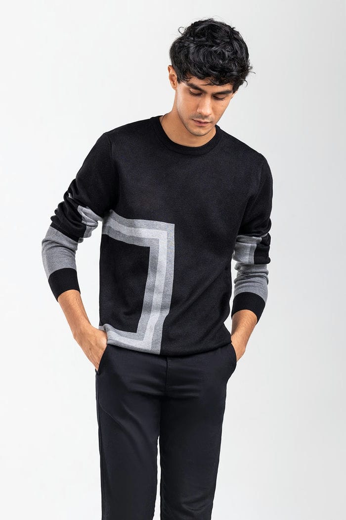 Black-Grey Fashion Sweater FS-SWT-VPN-FD-418-01