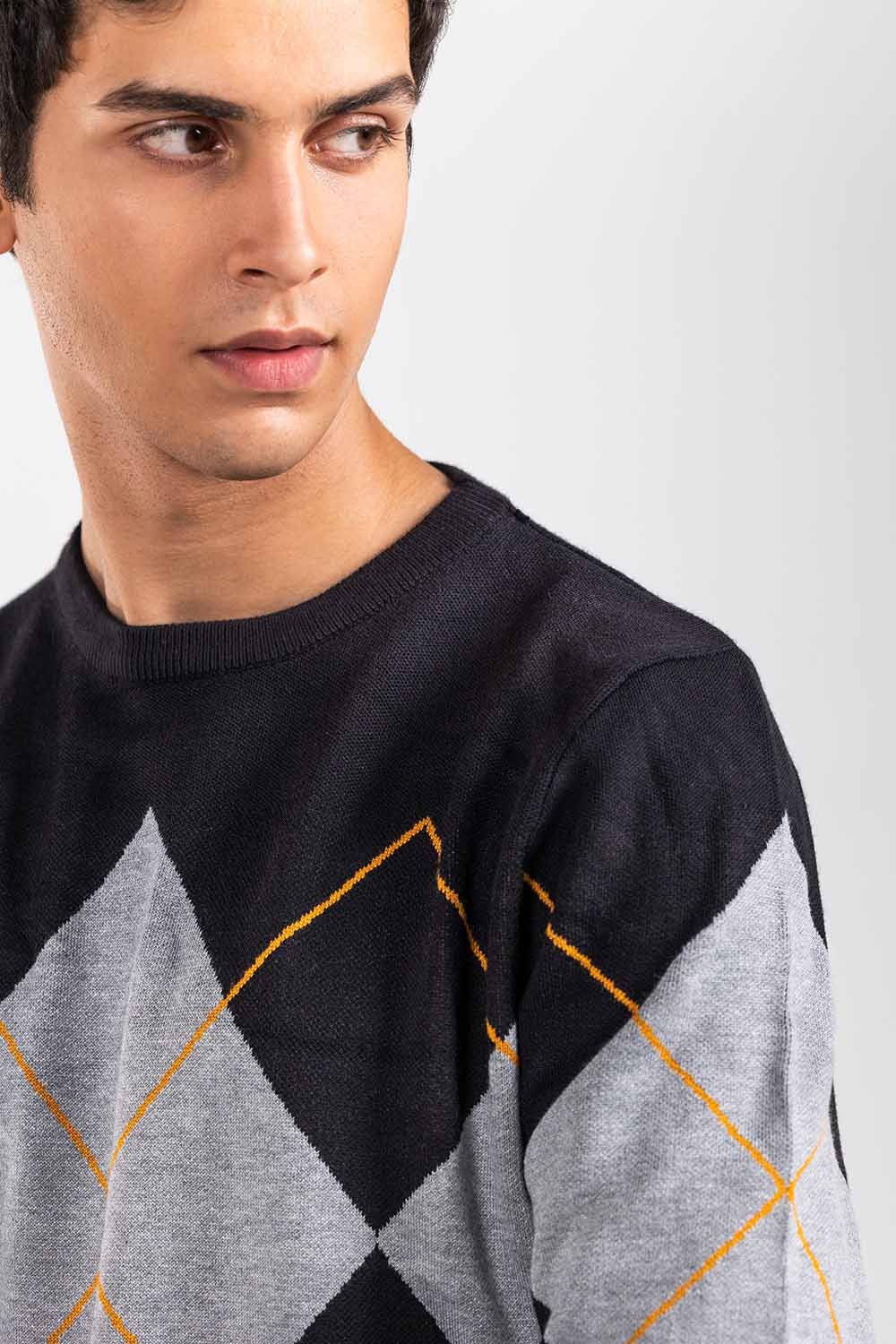 Black-Grey Fashion Sweater FS-SWT-VPN-FD-434-01