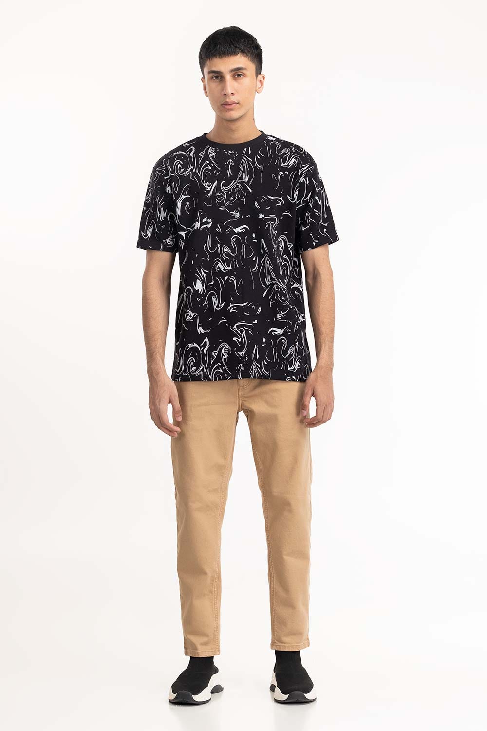 Black Abstract Print T-Shirt 224-113-037