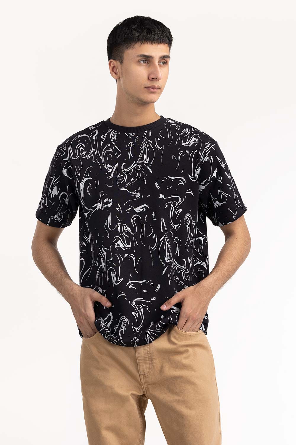 Black Abstract Print T-Shirt 224-113-037