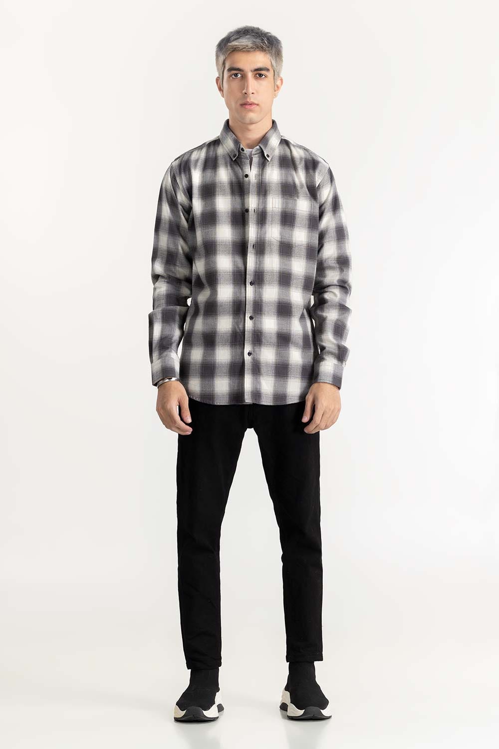 Black and White Checkered Button Down Shirt 224-117-018