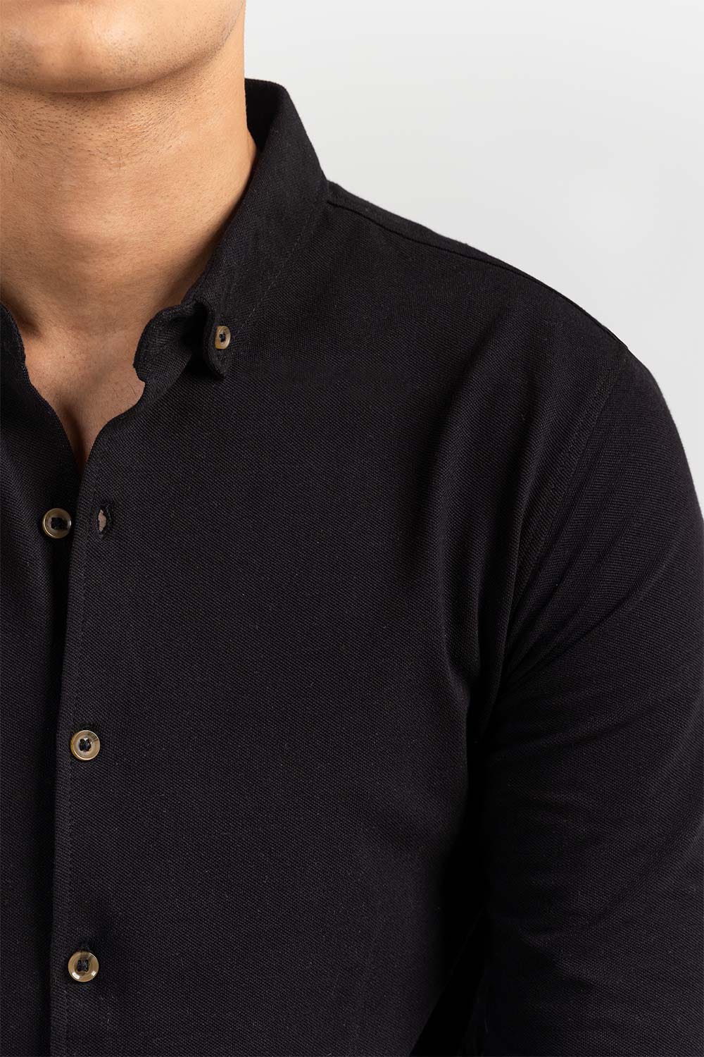 Black Basic Casual Knitted Shirt FS-CS-KNIT-D17