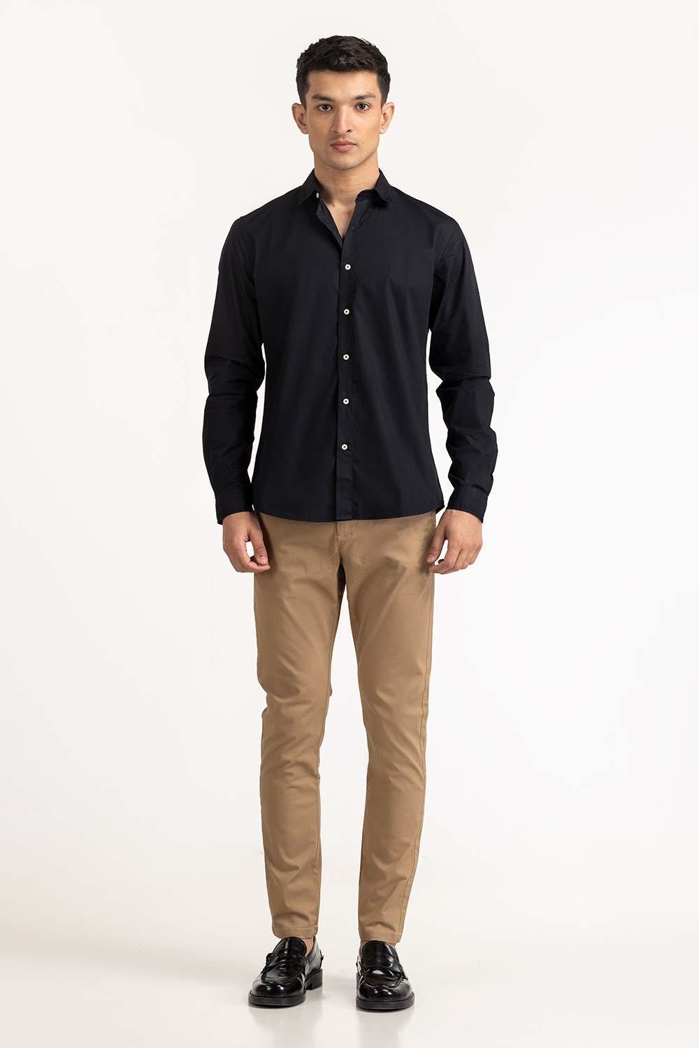 Black Basic Casual Shirt 224-117-042