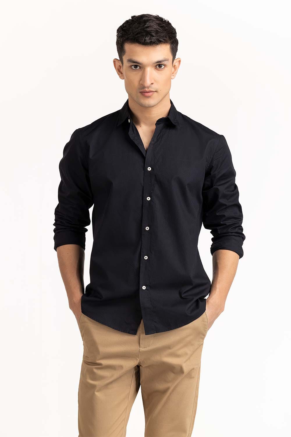 Black Basic Casual Shirt 224-117-042