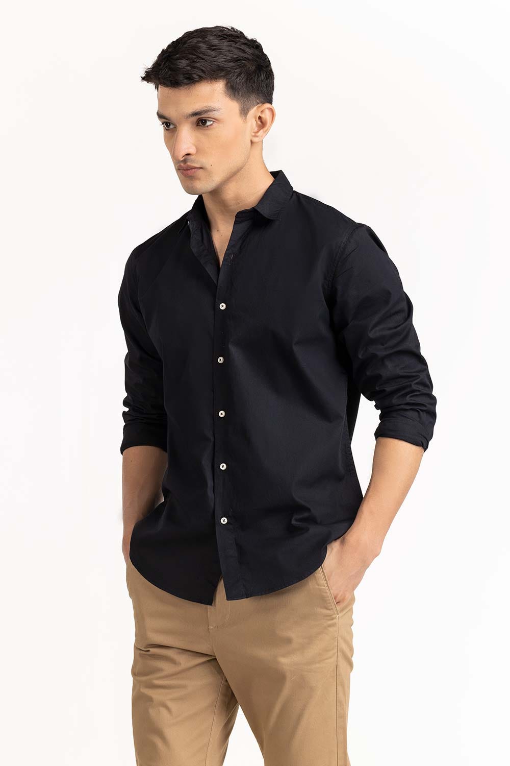Black Basic Casual Shirt 224-117-042