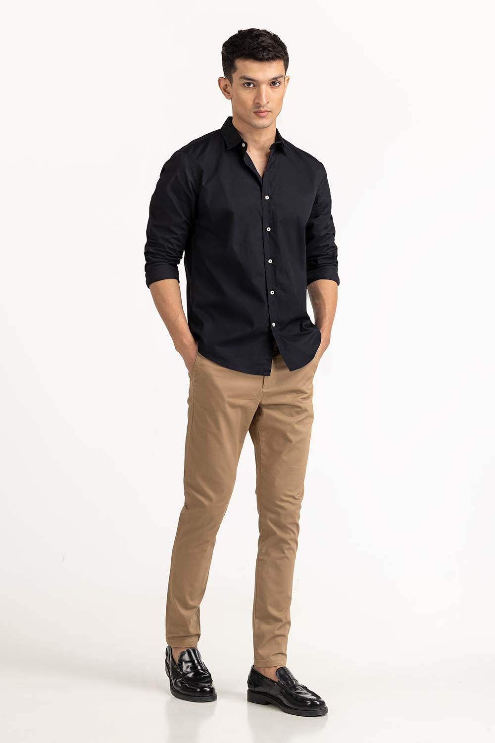 Black Basic Casual Shirt 224-117-042