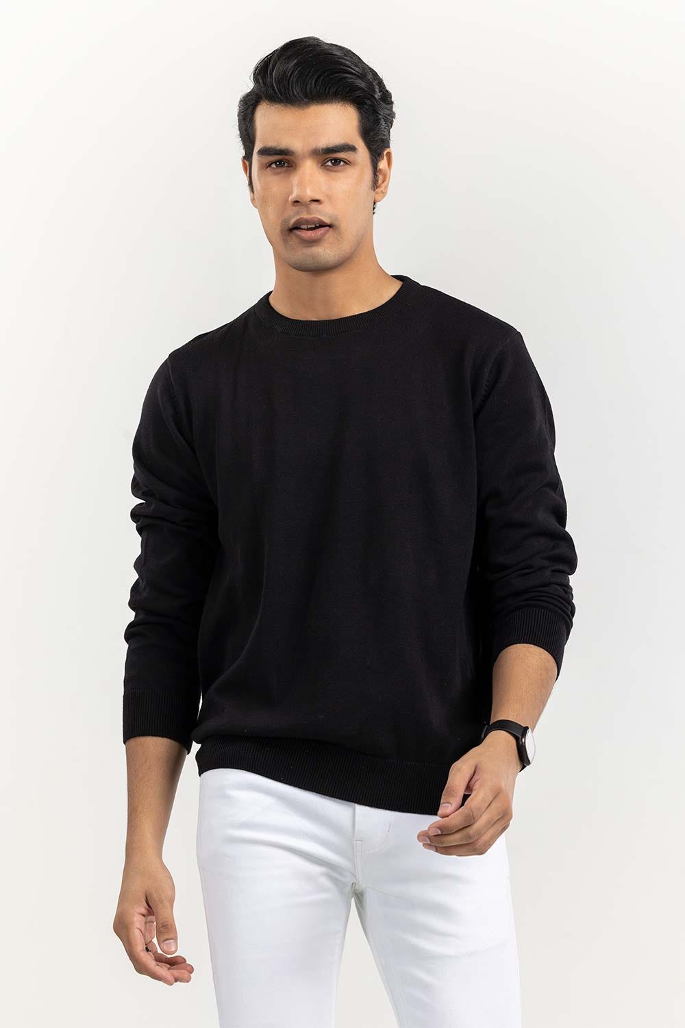 Black Basic Crew Neck Sweater SWT-BFSCN-22-007