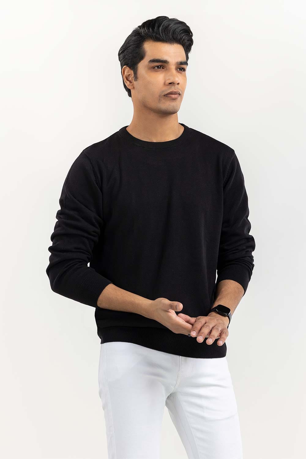 Black Basic Crew Neck Sweater SWT-BFSCN-22-007