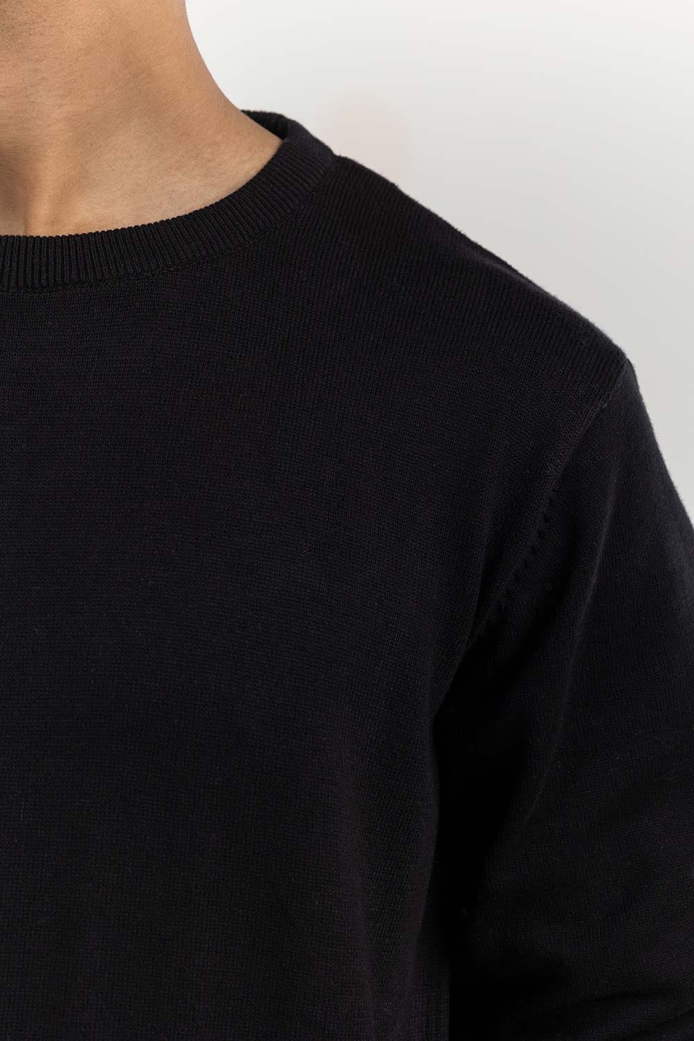 Black Basic Crew Neck Sweater SWT-BFSCN-22-007