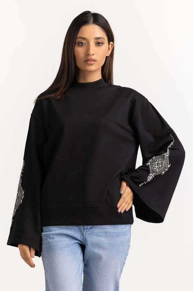 Black Basic Knitted Sweatshirt WM-SWS-WS23-003