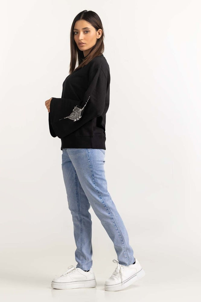 Black Basic Knitted Sweatshirt WM-SWS-WS23-003