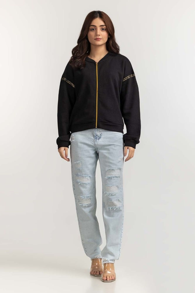 Black Basic Knitted Sweatshirt WM-SWS-WS23-006