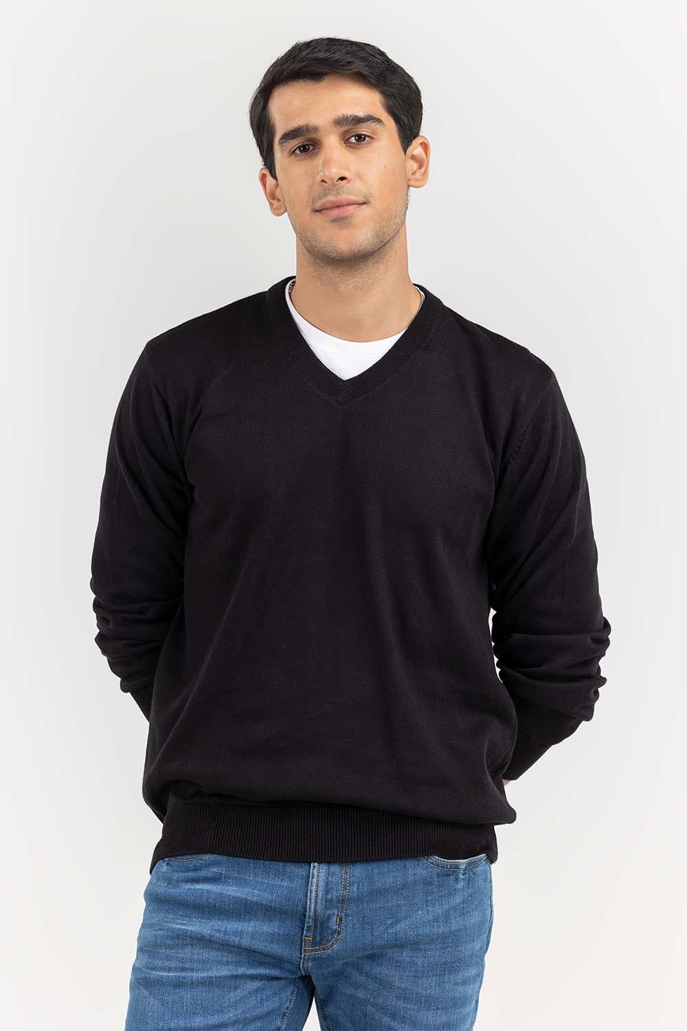 Black Basic V-Neck Sweater SWT-BFSVN-22-001