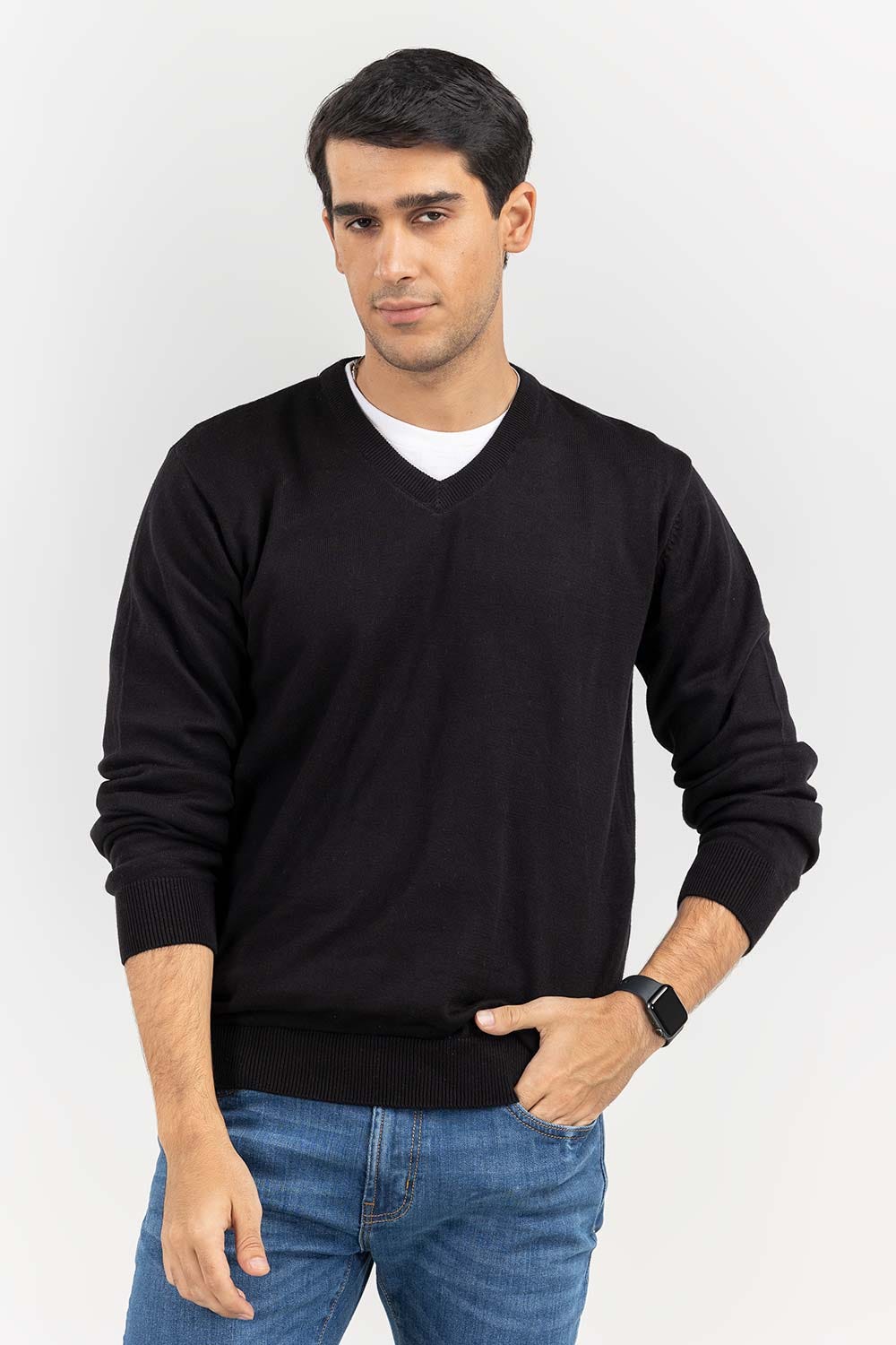 Black Basic V-Neck Sweater SWT-BFSVN-22-001