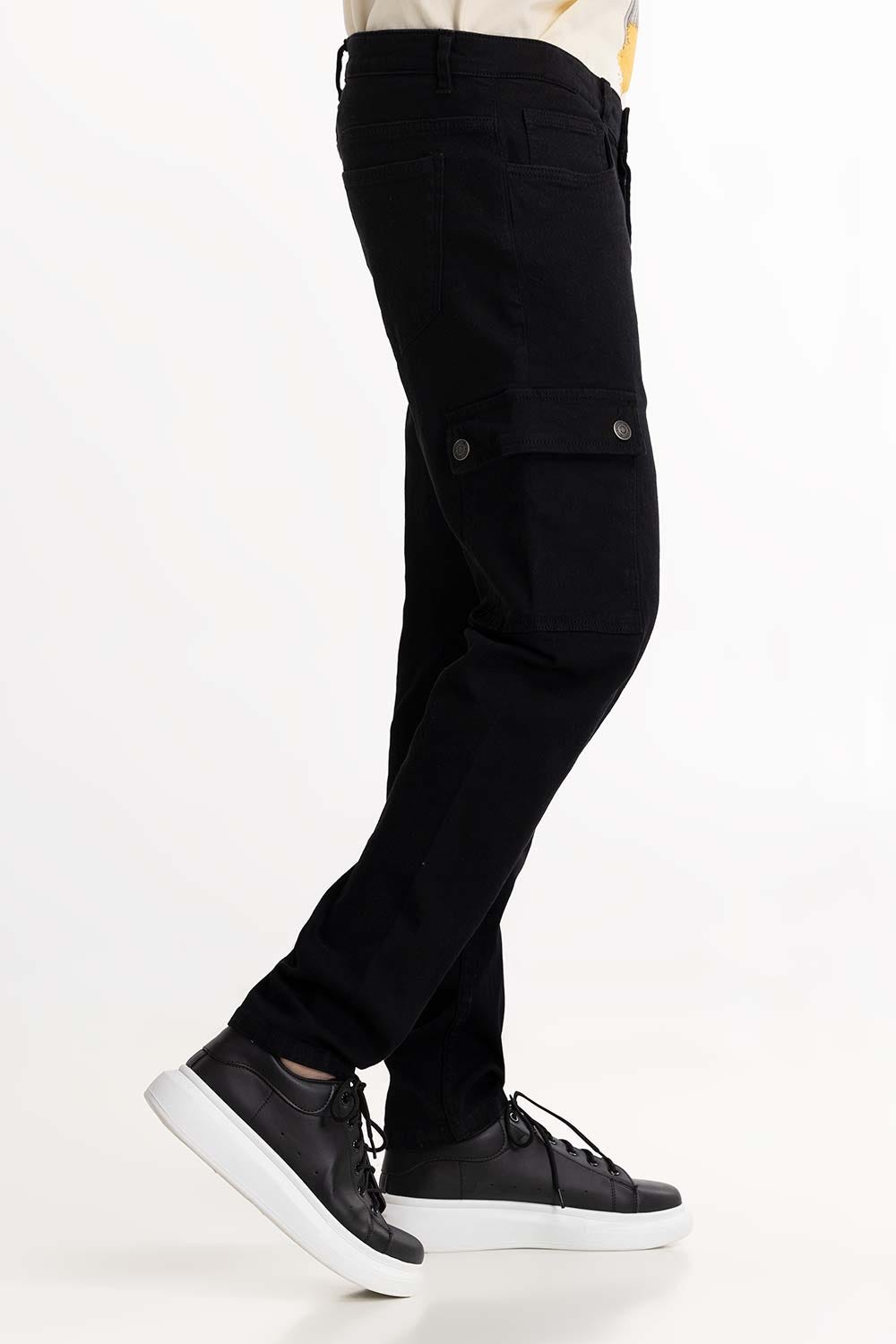 Black Cargo Carrot Fit Jeans 224-121-012