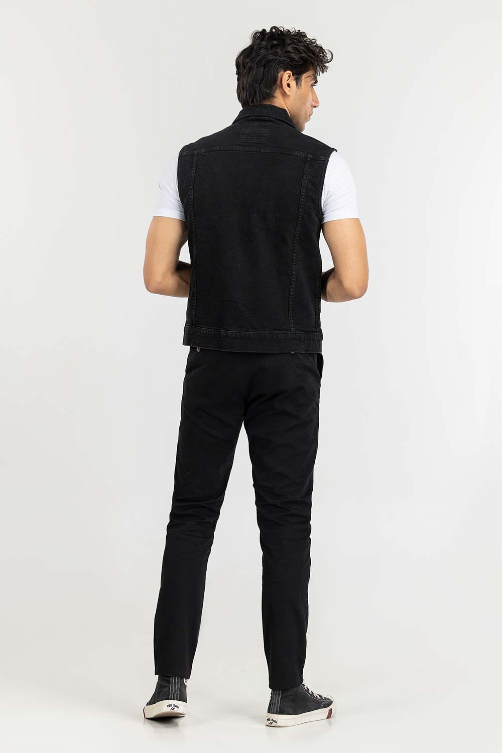 Black Denim Sleeve Less Jacket JKT-WVST22-036