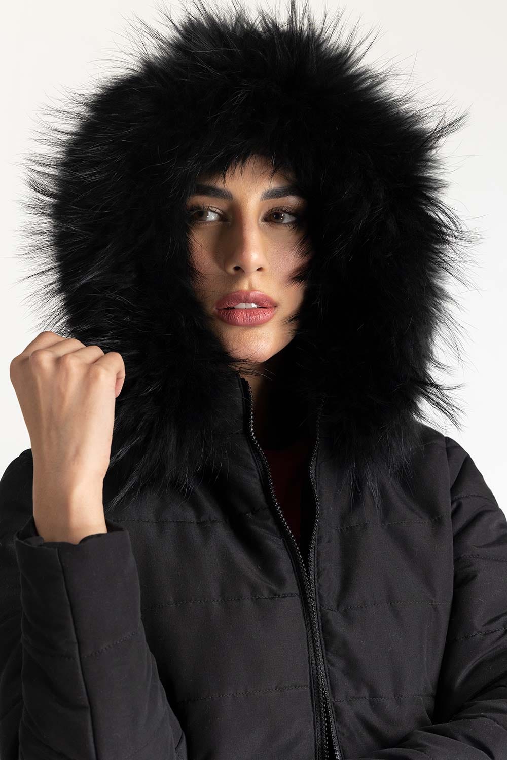 Black Detachable Hoodie Puffer Jacket 224-210-081