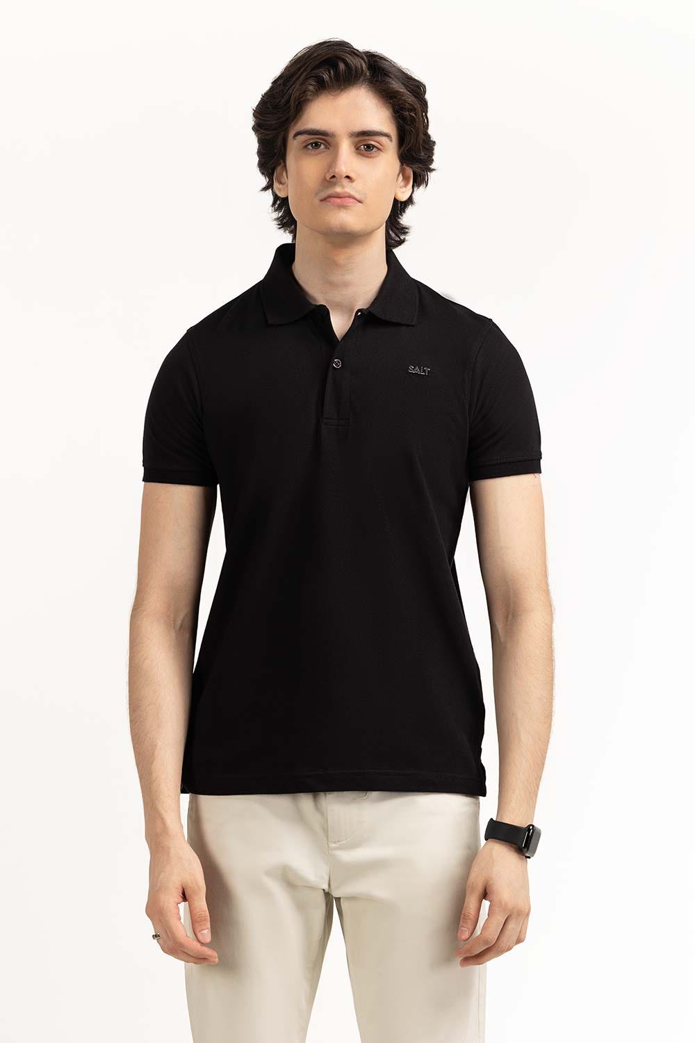 Black Embroidered Polo PS-FPK23-181