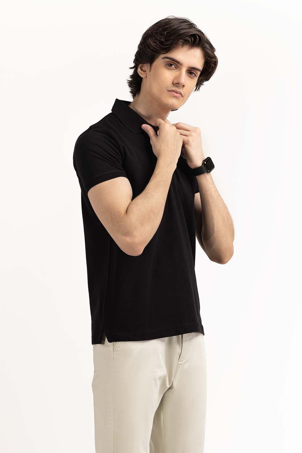 Black Embroidered Polo PS-FPK23-181