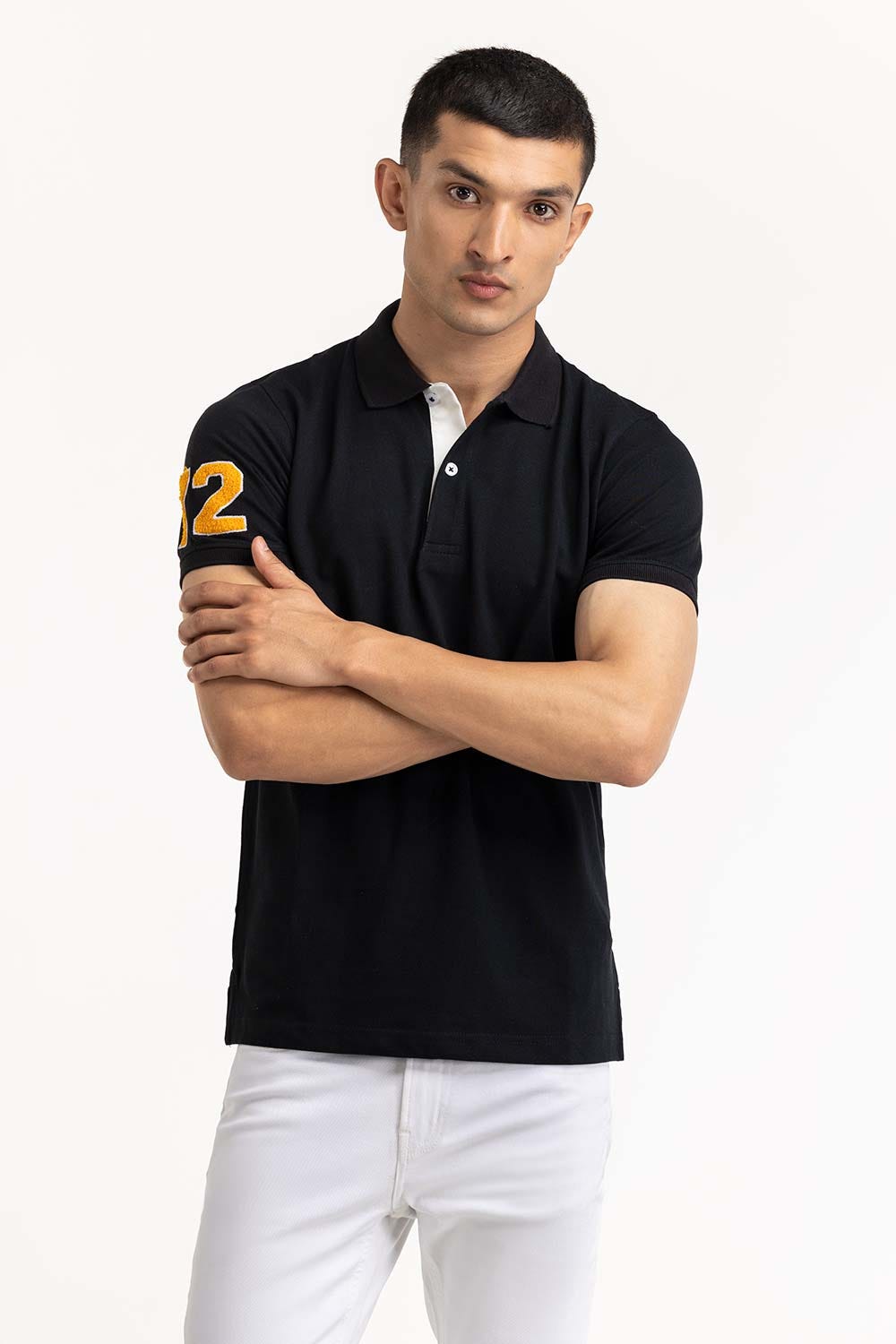 Black Embroidered Polo PS-FPK23-189