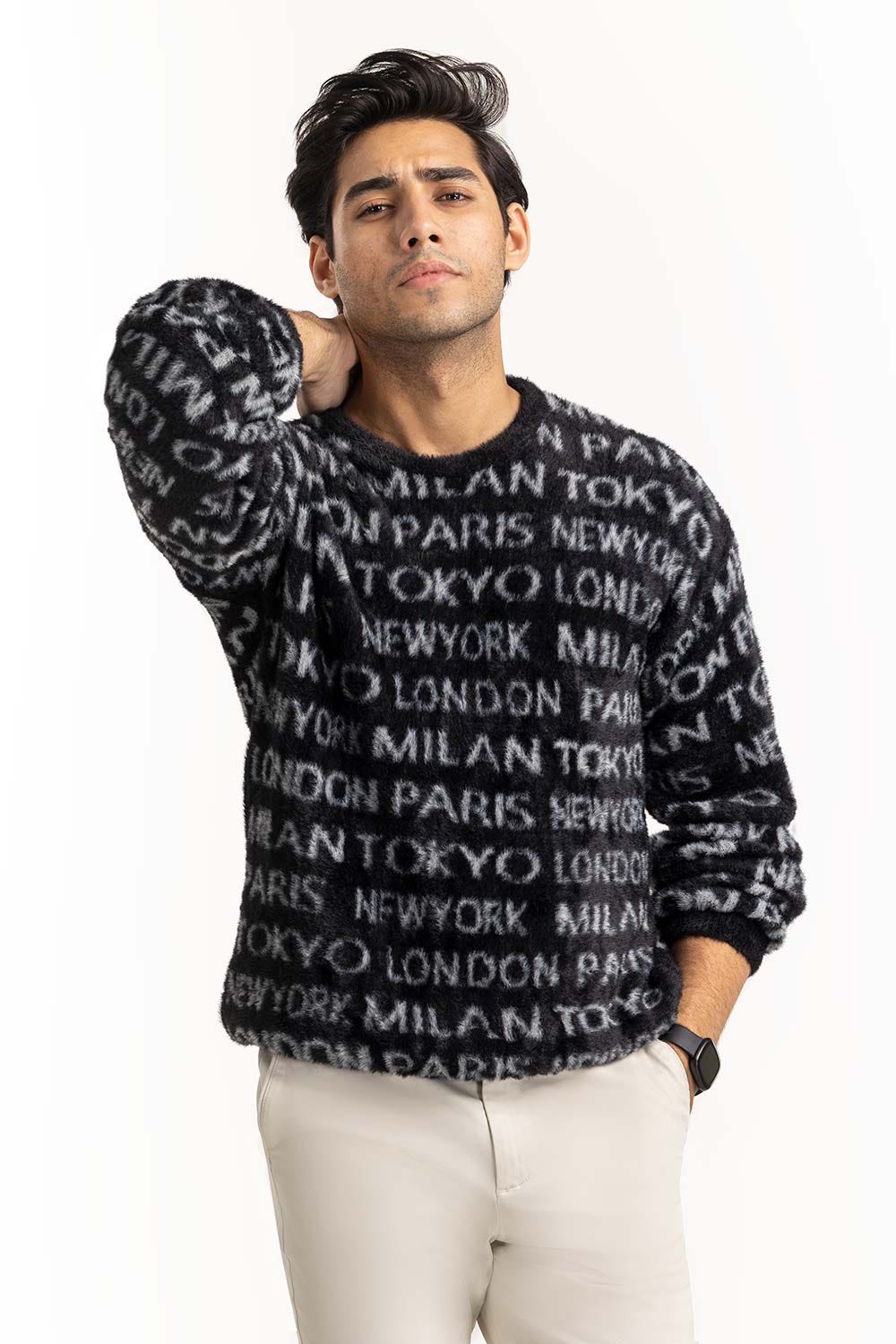 Black Fashion capital fur Sweater SWT-FFSCN22-184