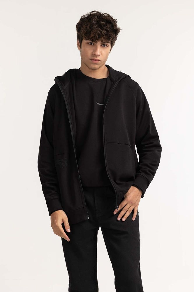 Black Fashion Hooded Zipper MN-HDZ-WS23-016