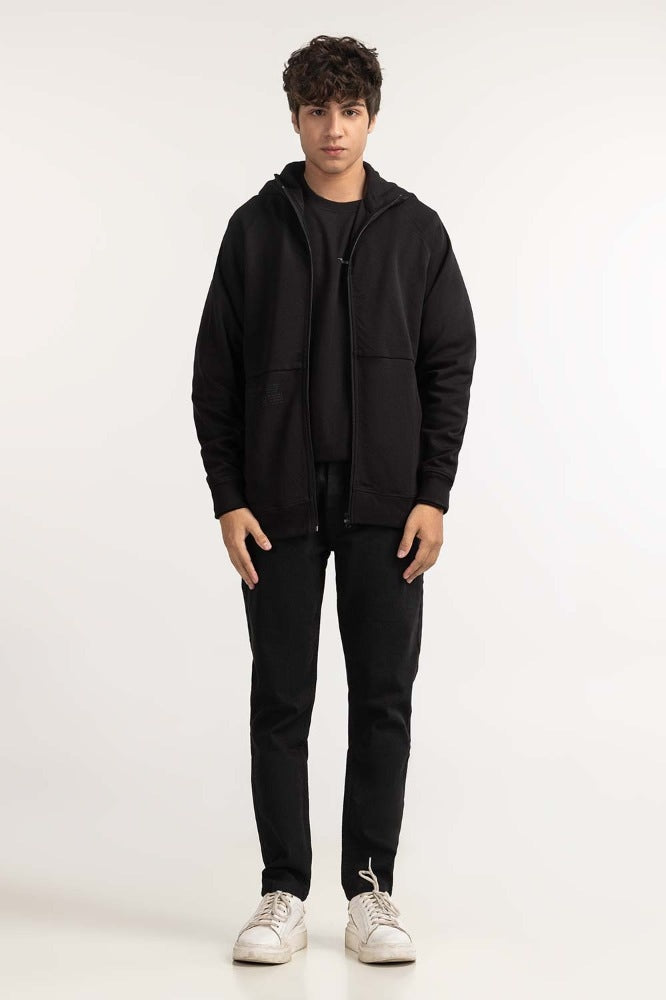 Black Fashion Hooded Zipper MN-HDZ-WS23-016