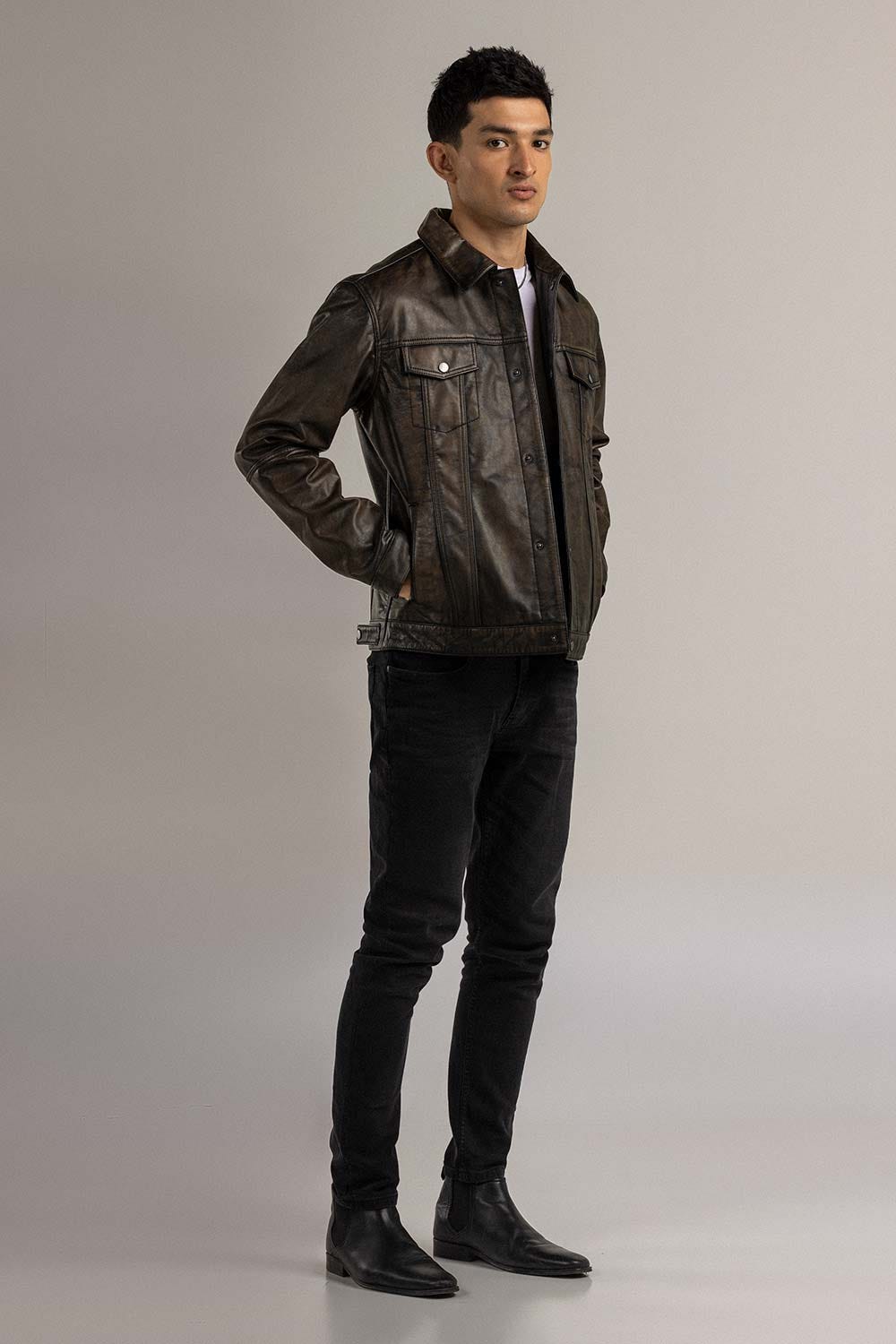 Black Fashion Jacket JKT-LETH-D42-02