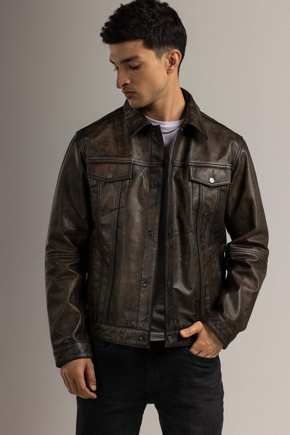 Black Fashion Jacket JKT-LETH-D42-02