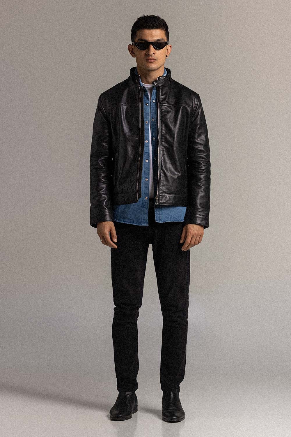 Black Fashion Jacket JKT-LETH-D43-01