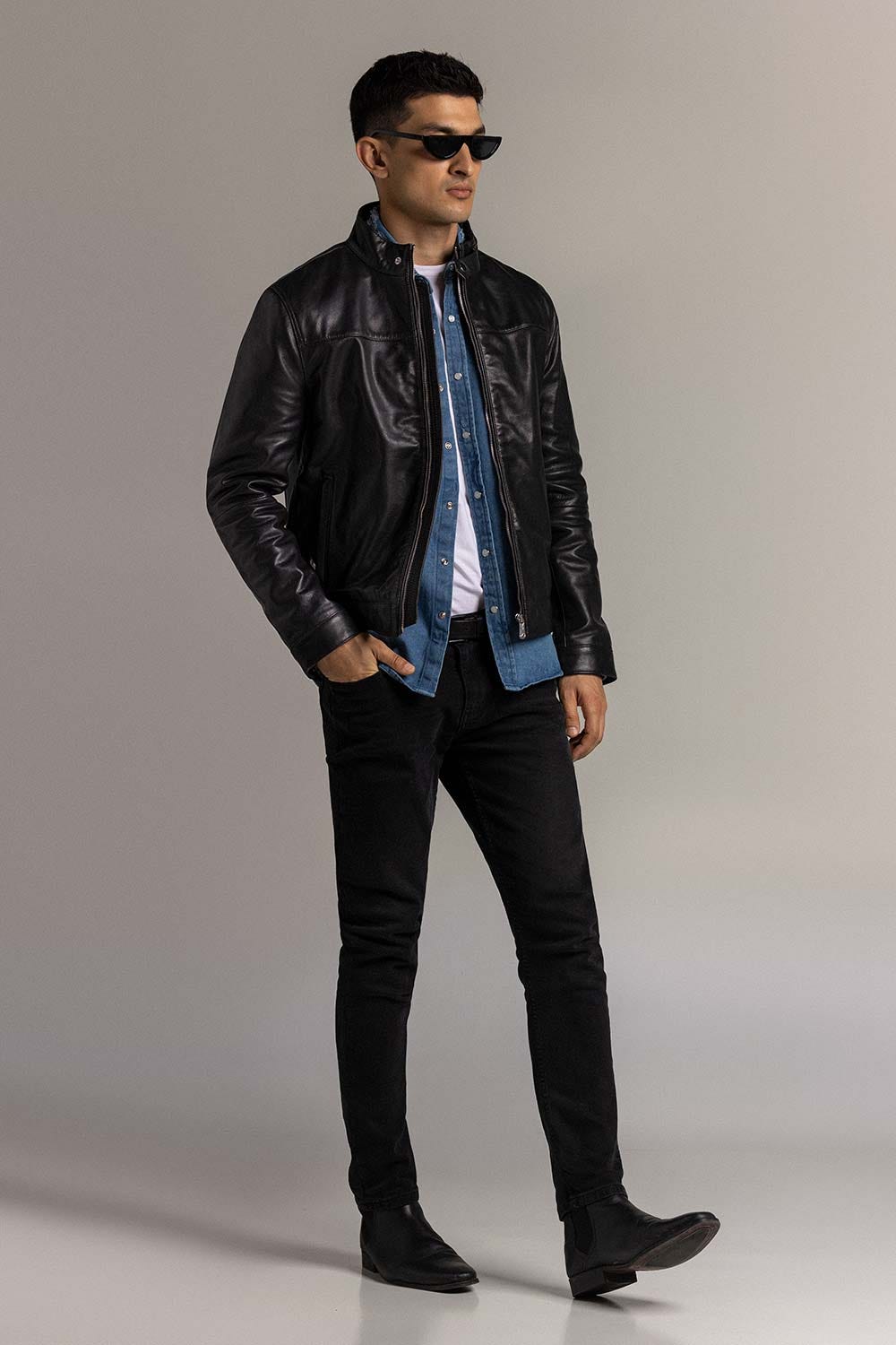 Black Fashion Jacket JKT-LETH-D43-01