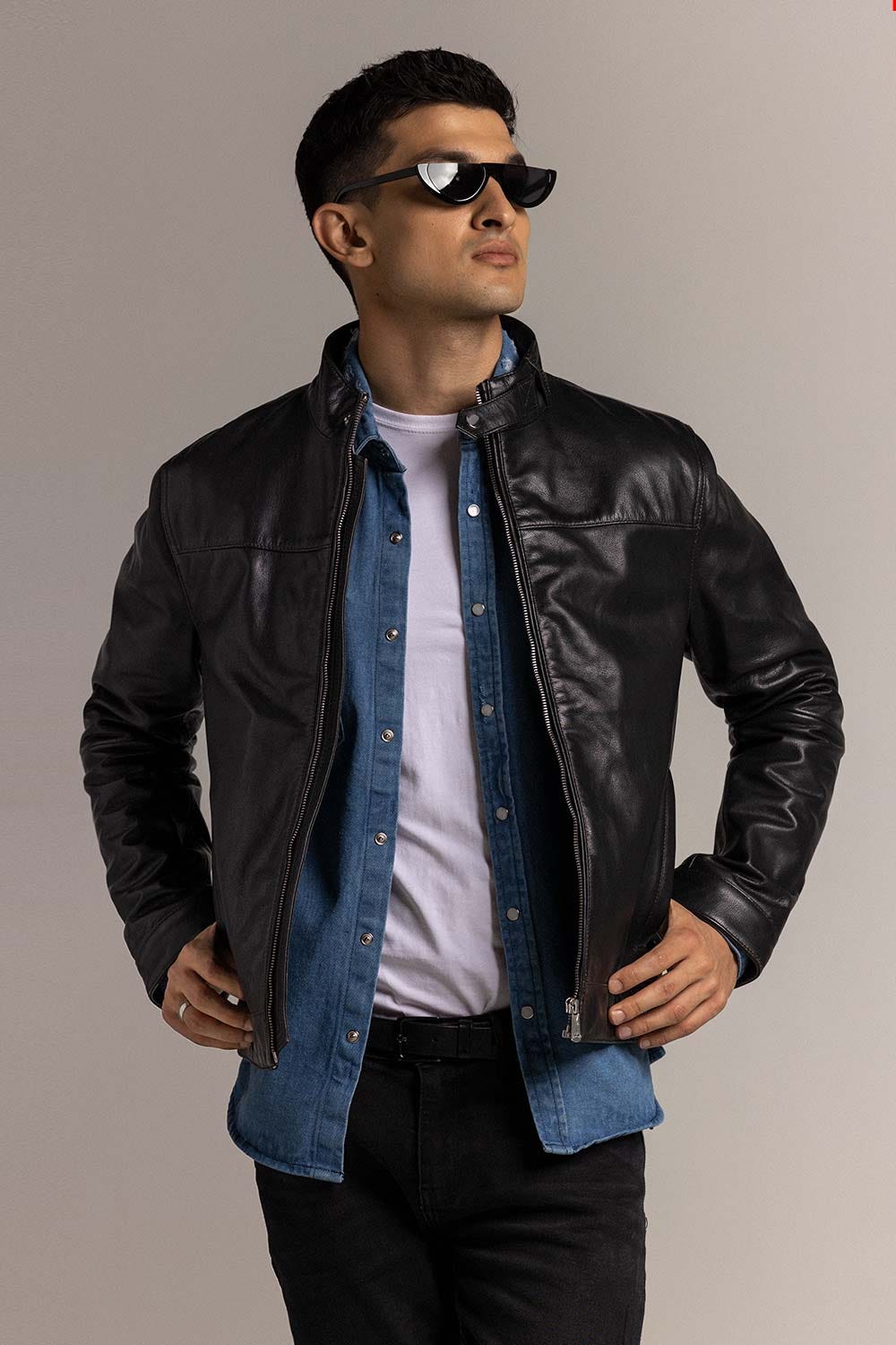 Black Fashion Jacket JKT-LETH-D43-01