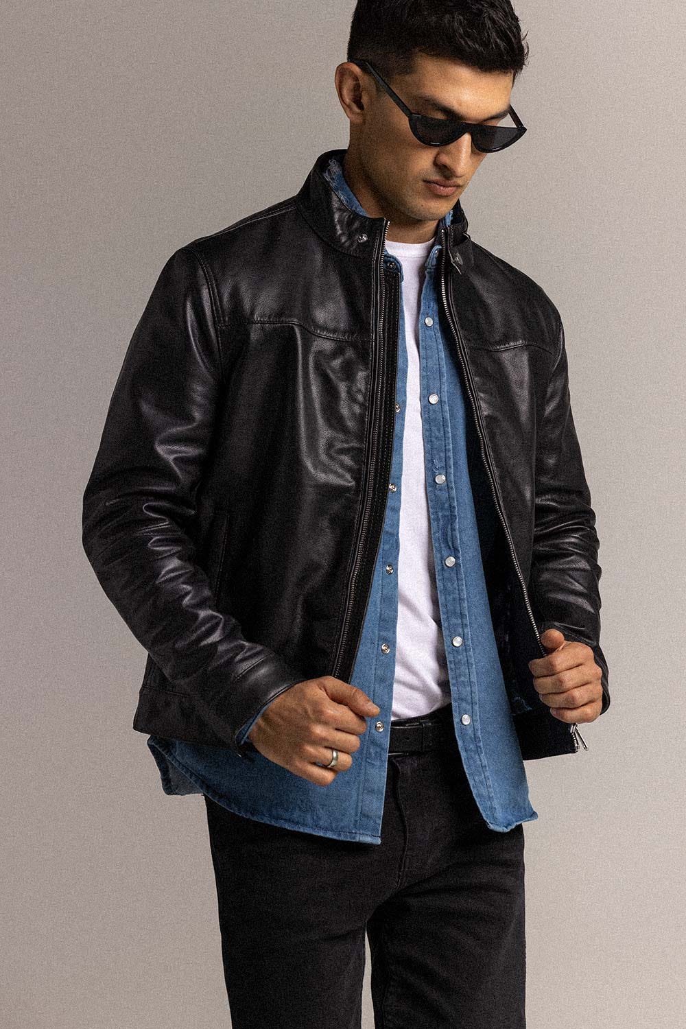 Black Fashion Jacket JKT-LETH-D43-01