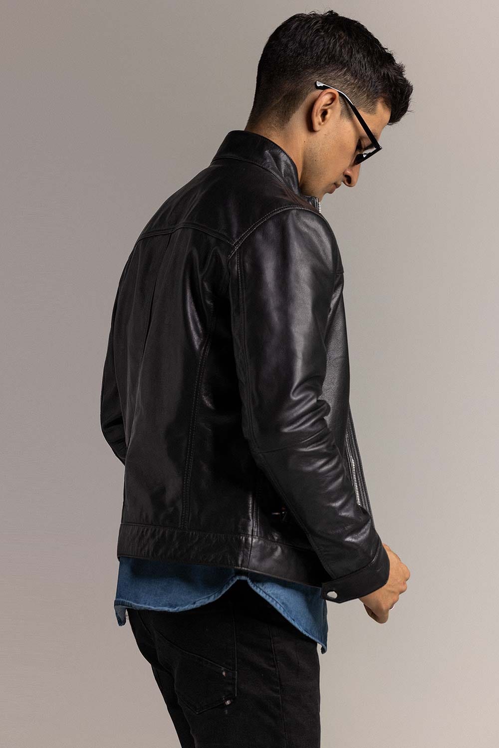 Black Fashion Jacket JKT-LETH-D43-01