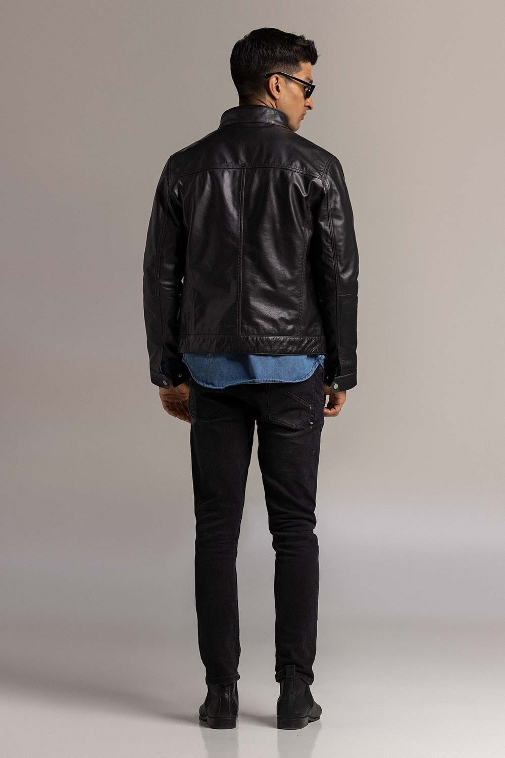 Black Fashion Jacket JKT-LETH-D43-01