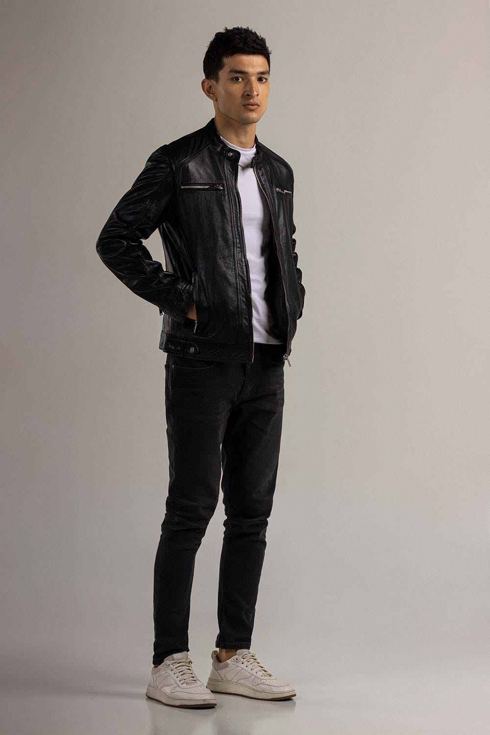 Black Fashion Jacket JKT-LETH-D44-01