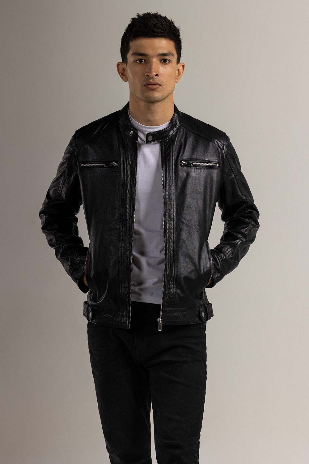 Black Fashion Jacket JKT-LETH-D44-01