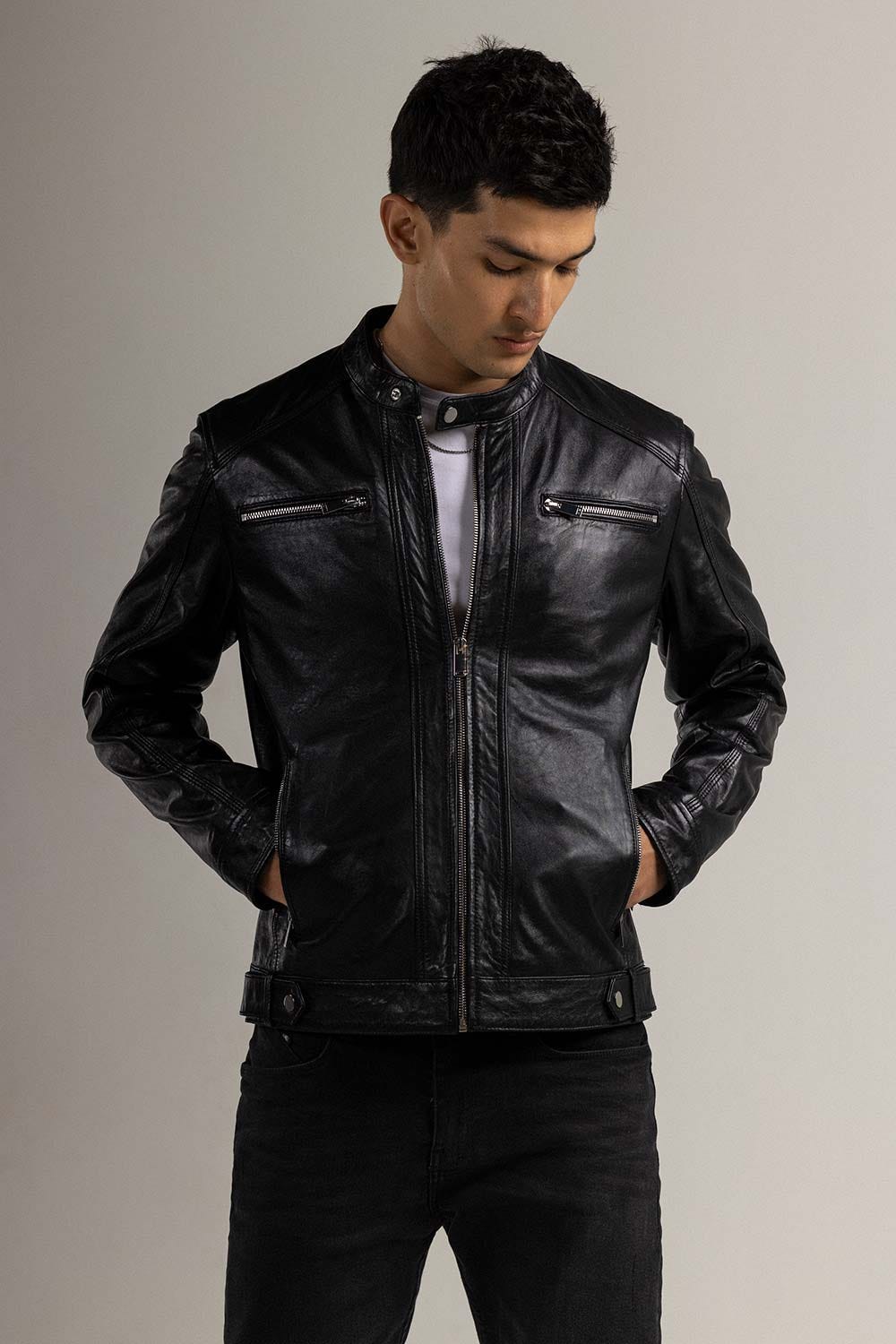 Black Fashion Jacket JKT-LETH-D44-01